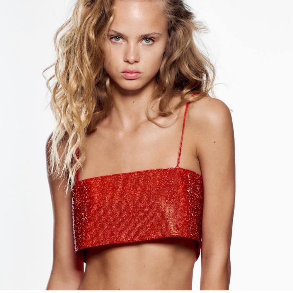 Zara shimmery red rhinestones top - Picture 6 of 14